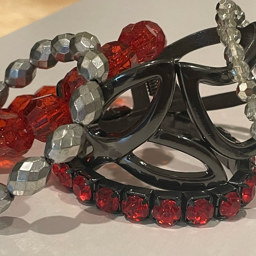 5-Piece Statement Bracelet Bundle | Red Crystal Gunmetal Cuff Arm Stack